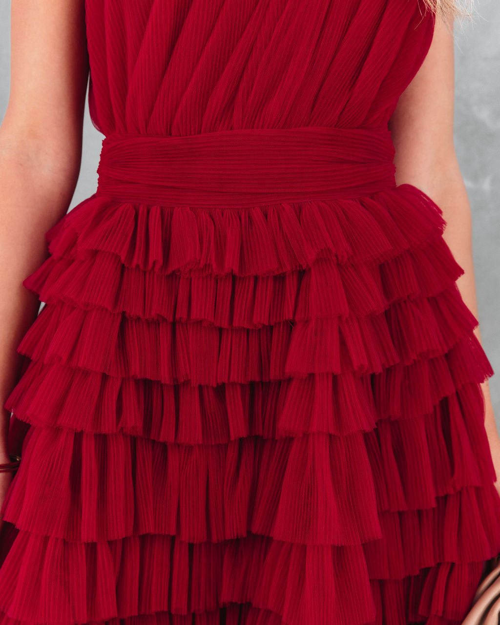 Hello Lover One Shoulder Tiered Tulle Mini Dress - Red - Se7enfashion
