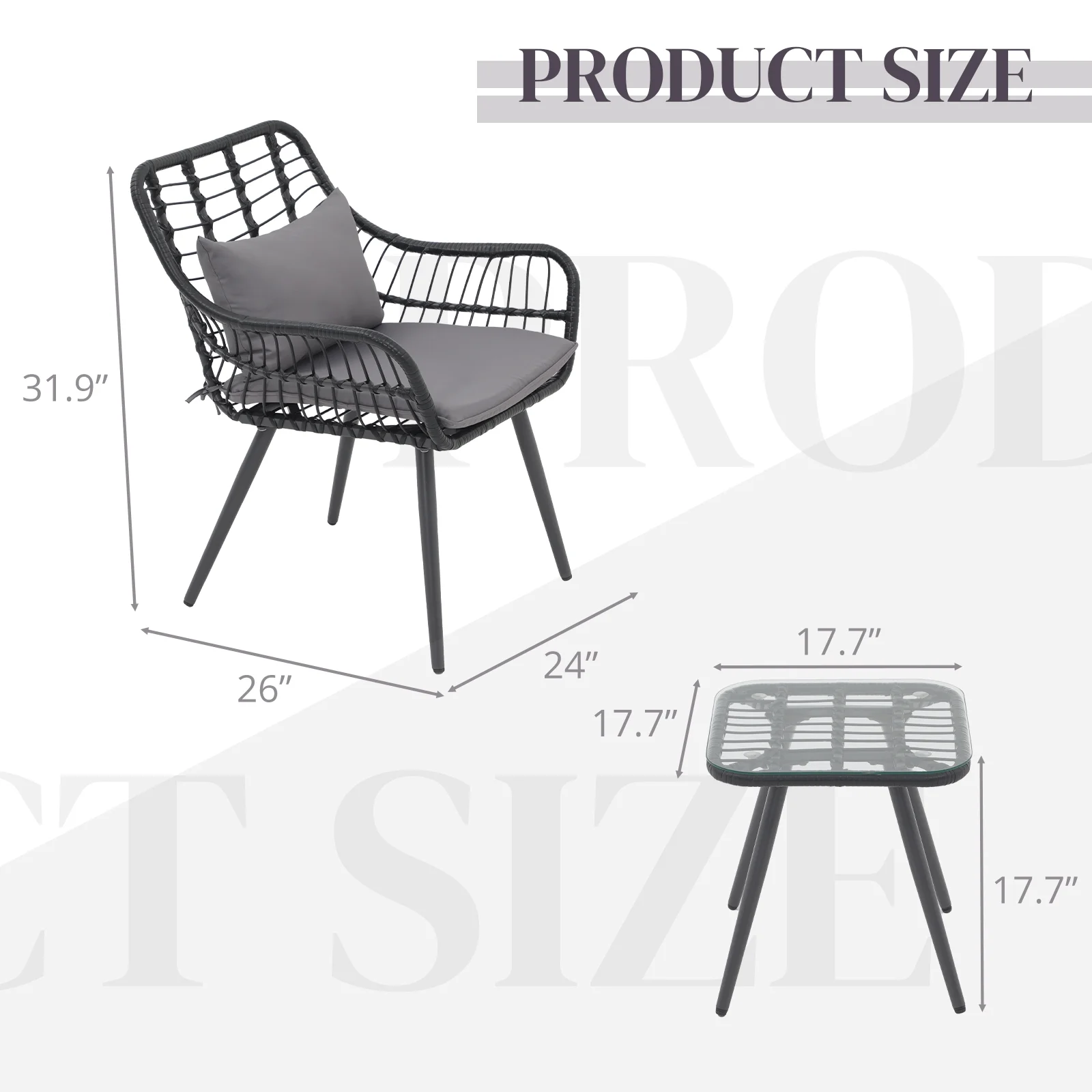Patio Furniture Set, Betcozy3 Pieces Outdoor Chairs Set with Glass Coffee Table for Garden, Bistro, Porch, Balcony, Backyard - Image 19