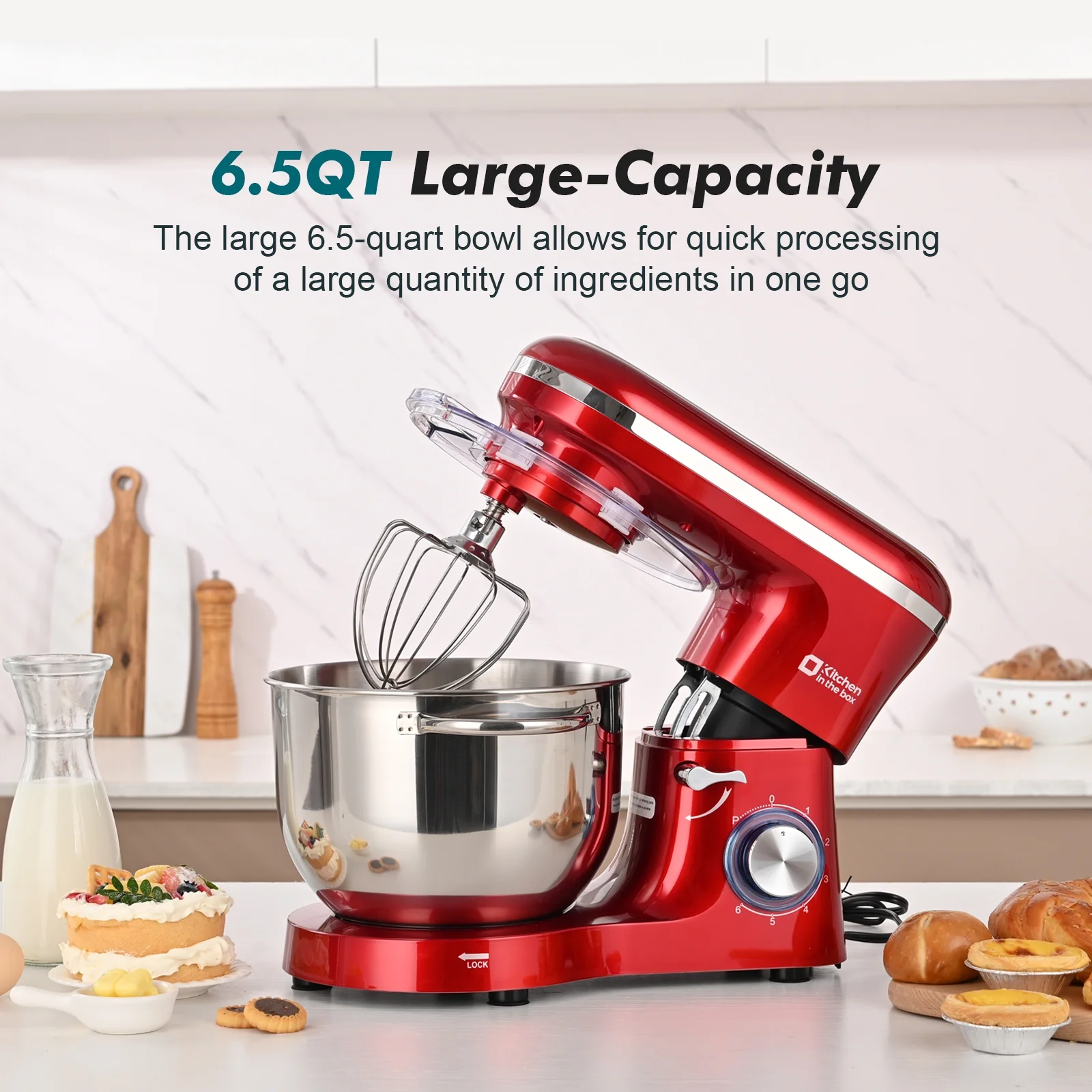 Kitchen in the box Tilt-Head Stand Mixer, Electric Kitchen Mixer with 6.5QT Stainless Steel Bowl, 660W Food Mixer with 6-Speed, Black - Image 29