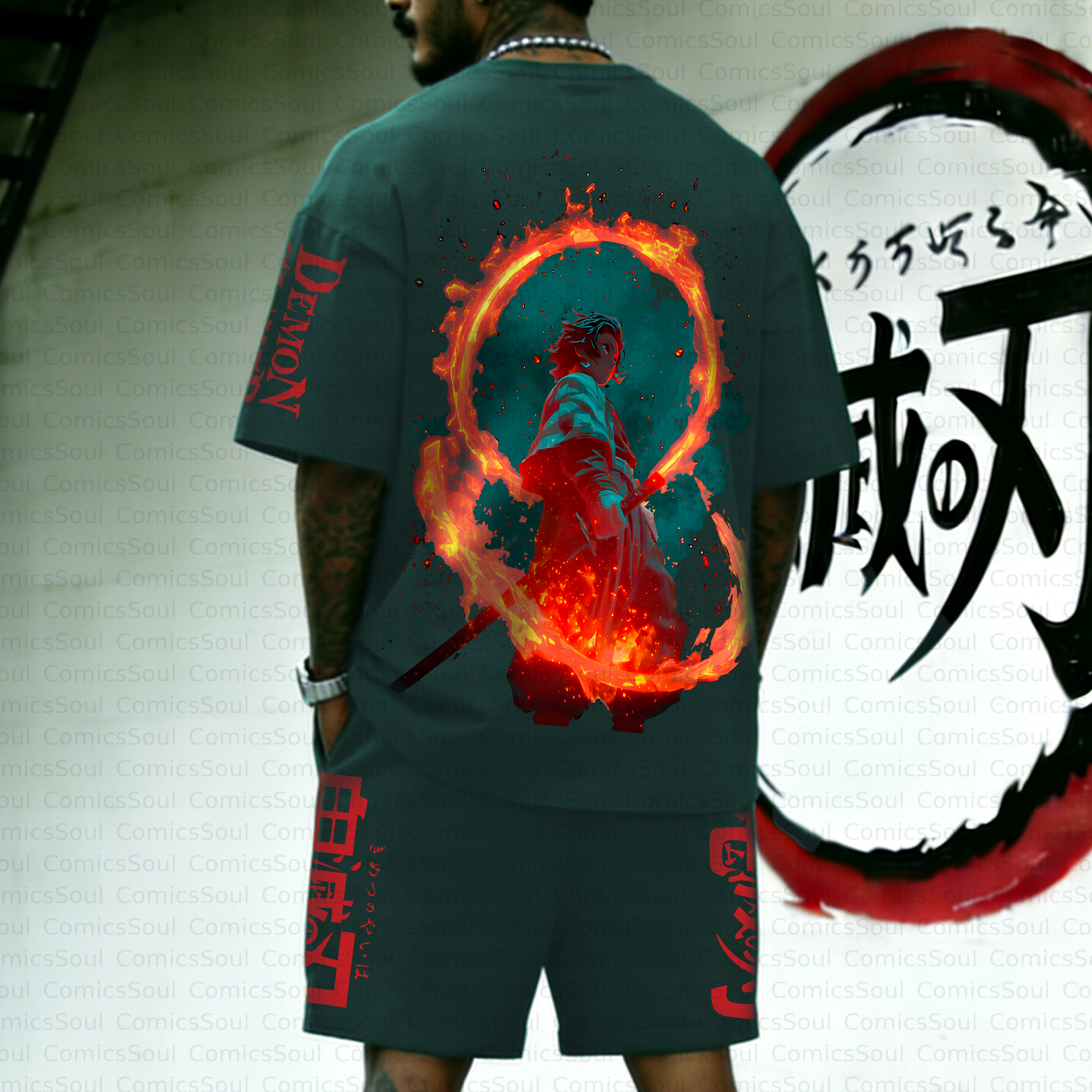 Unisex Anime Inspired Vintage T-shirt& Shorts 2 Pieces Set
