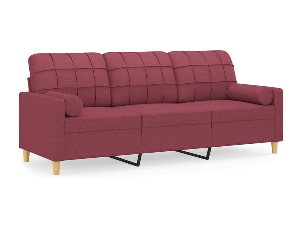 Sofá de 3 plazas con cojines tela rojo tinto 180 cm