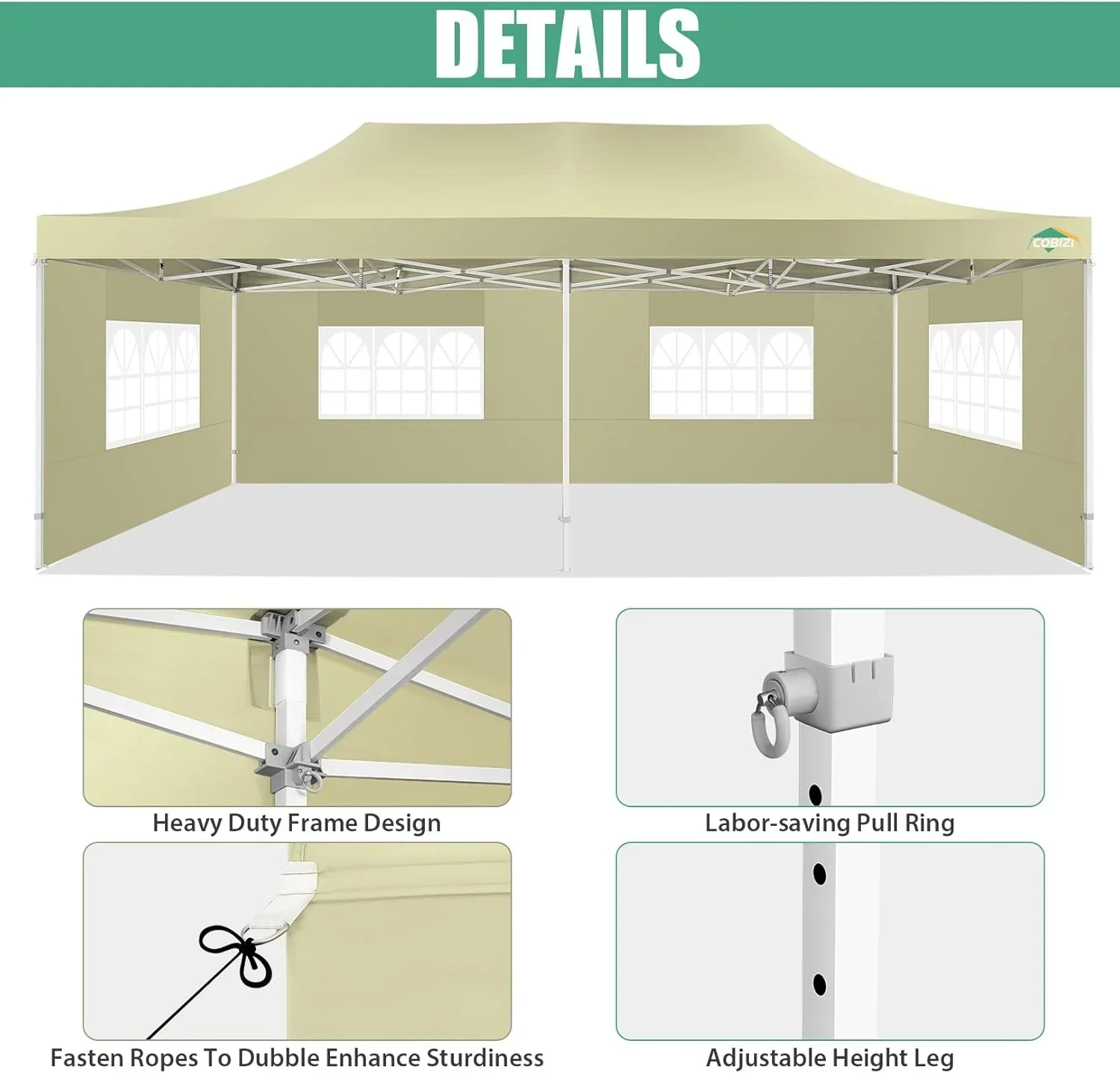 COBIZI 10x20 Heavy Duty Pop up Canopy Tent 6 sidewalls Commercial Canopy Wedding Party Tents