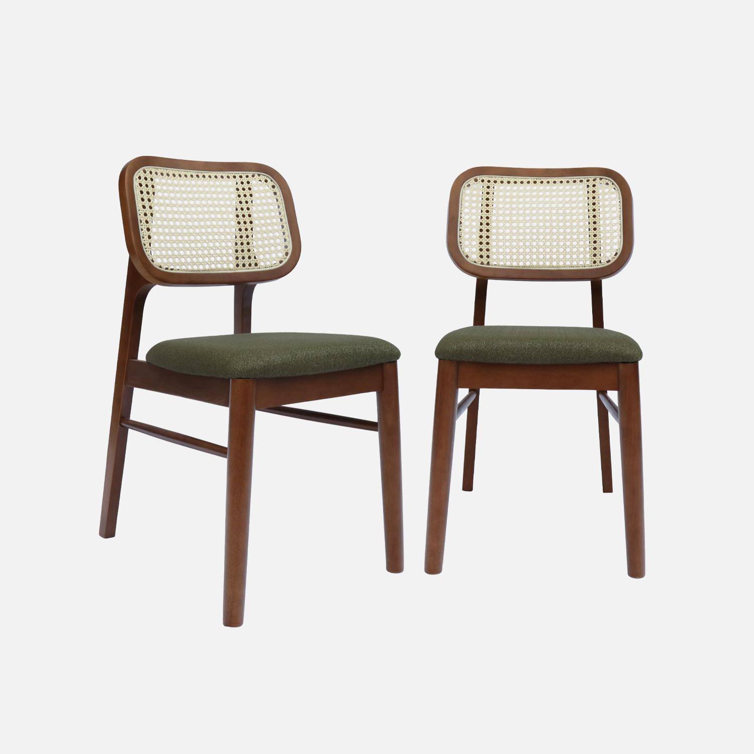 Mani - Silla vintage de madera de hevea y rejilla, set de 2