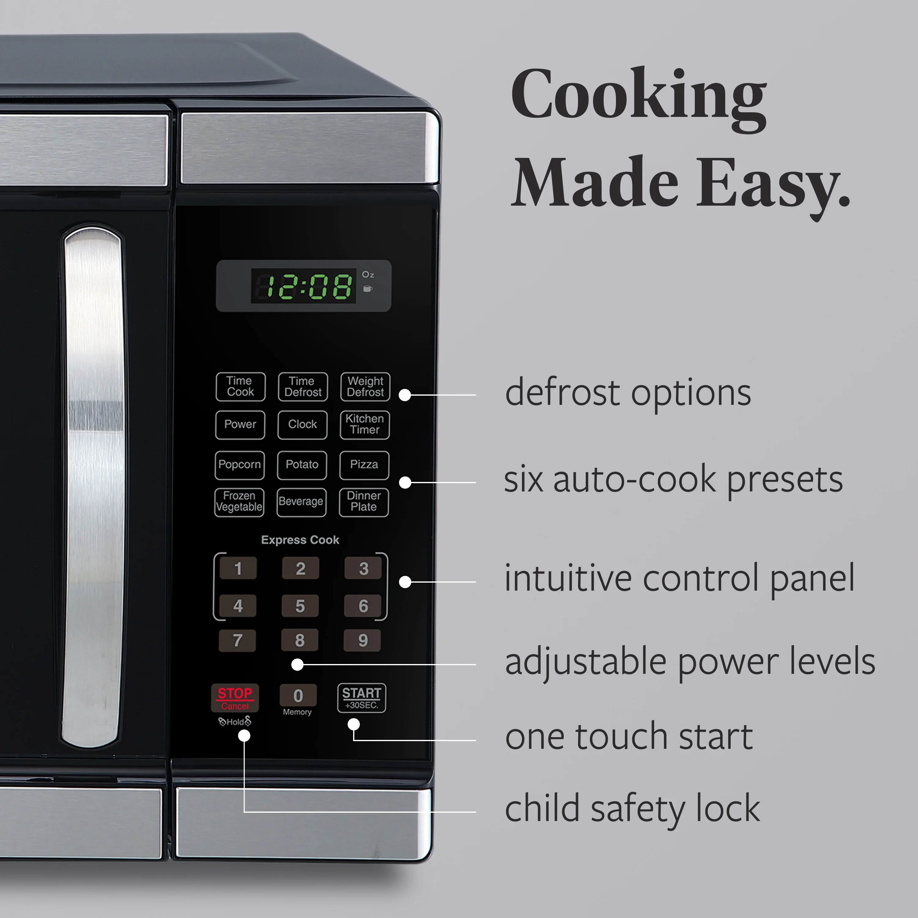Farberware FMGZ09BKA 0.9 Cu. Ft. Microwave Oven, 900W, Digital Control, LED Display, 6 Cooking Presets, Black