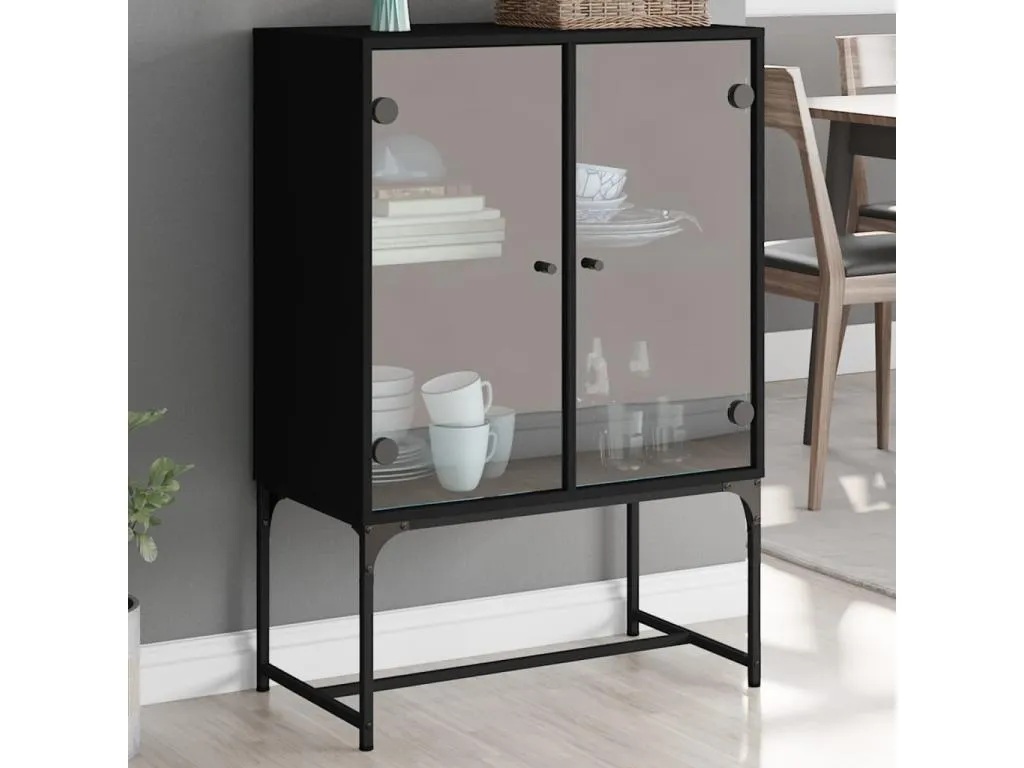 Armario auxiliar con puertas de vidrio negro 69x37x100 cm lnuv84901