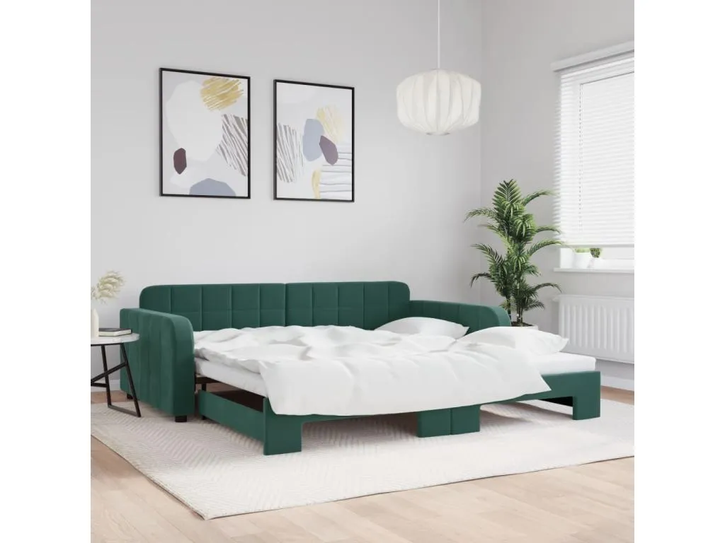 Sofá cama Decoencanto terciopelo verde oscuro 100x200 cm