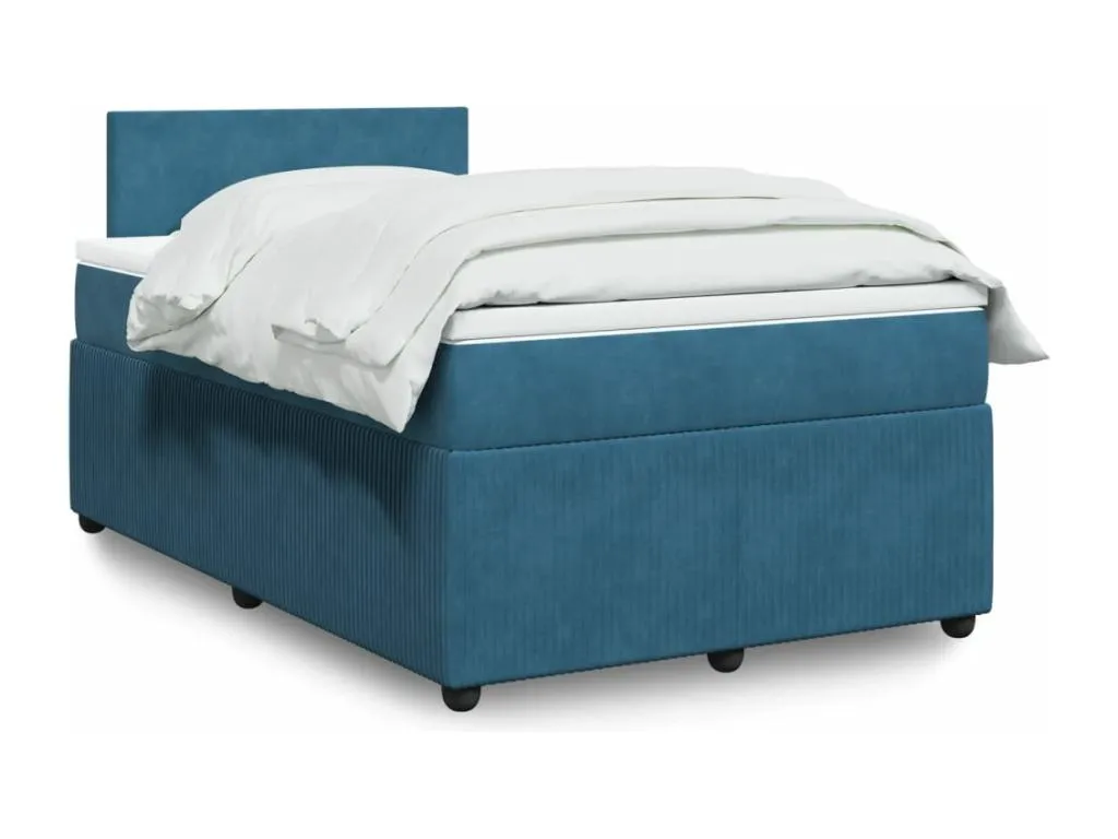 Cama box spring con colchón terciopelo azul 120x190 cm ebh3519169