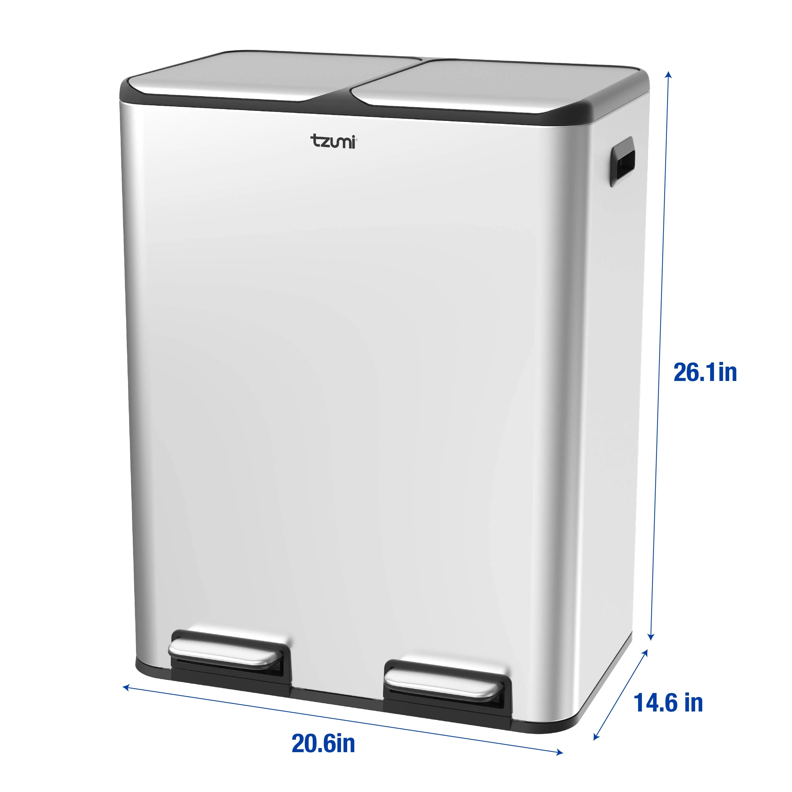 Tzumi Dual-Compartment Recycling Bin Stainless Steel Trash Can for Kitchen, 16 Gallon Total - Image 2
