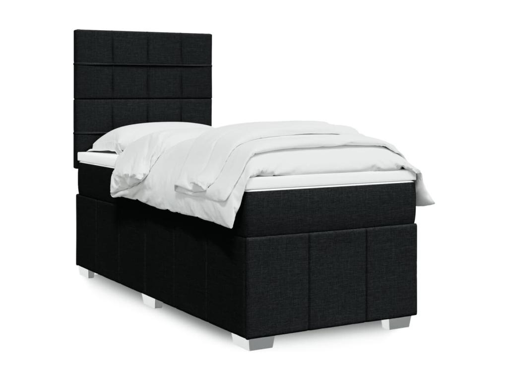 Cama box spring con colchón tela negro 90x200 cm