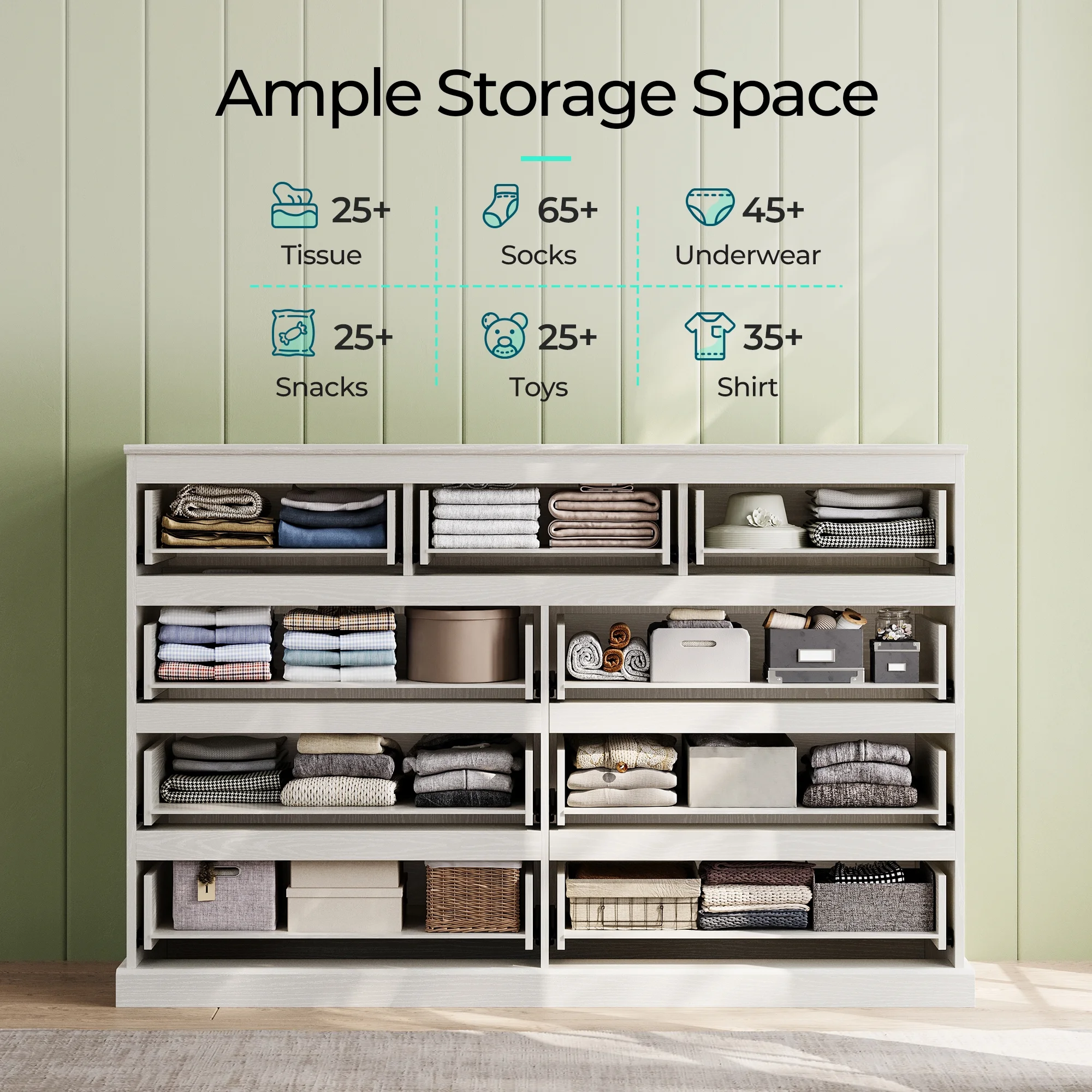Linsy Home Modern Wood Dressers for Bedroom, Wide Chest of 9 Drawers, White - Image 7
