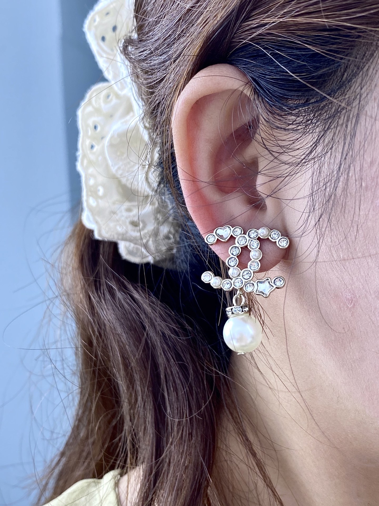Chanel Pink Crystal Pearl Dangle Rhinestone CC Earrings - Original Replica Club