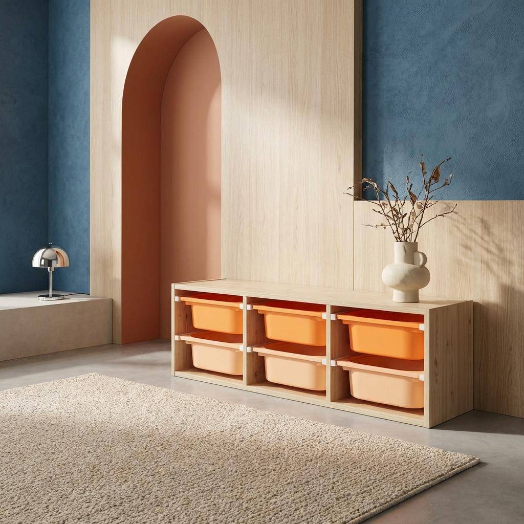 Sora - Mueble de almacenamiento infantil horizontal, 6 cajas coloridas