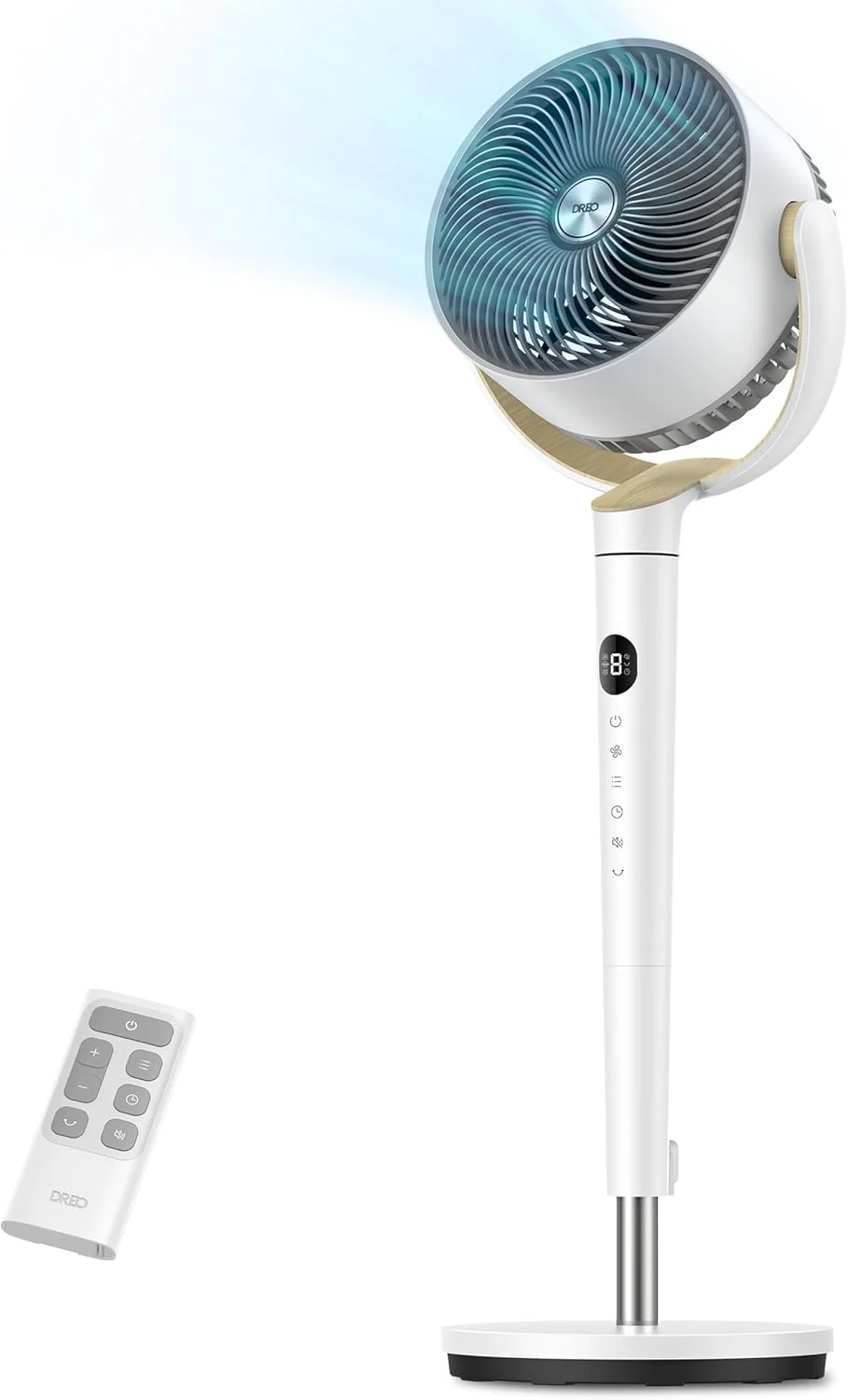 Dreo Fan for Bedroom, 120° Oscillating Standing Fans, Quiet Floor Fan with DC Motor, 100ft Pedestal Fans for Room, 9 Speeds, 4 modes, 20dB, 120° Manual Vertical, 37-42