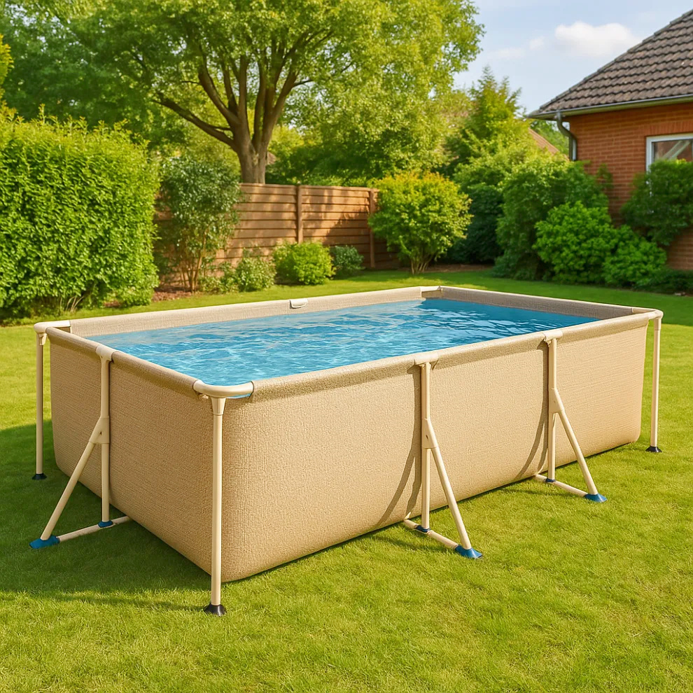 piscina tubular rectangular, piscina desmontable rectangular beige, beige, metal y PVC, jardín y exteriores, 404x201x100 cm wqiUcFQ657zQ
