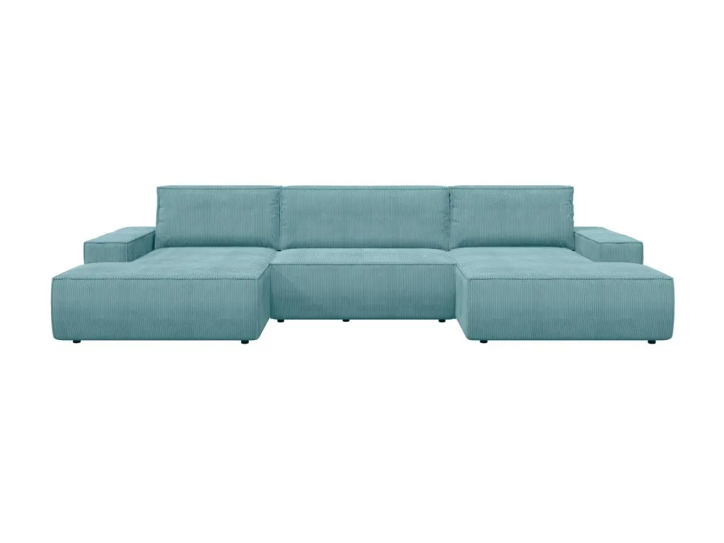 Gran sofá cama esquinero panorámico de pana azul turquesa Hogarmini 26812pcws