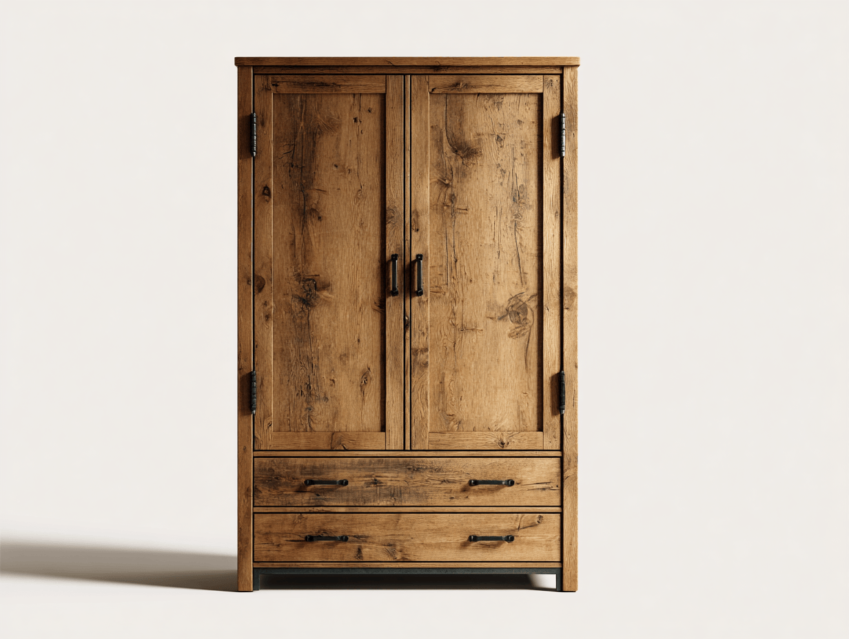 Armario 2 puertas 2 cajones 100×55×190 cm – madera maciza roble – estilo rústico