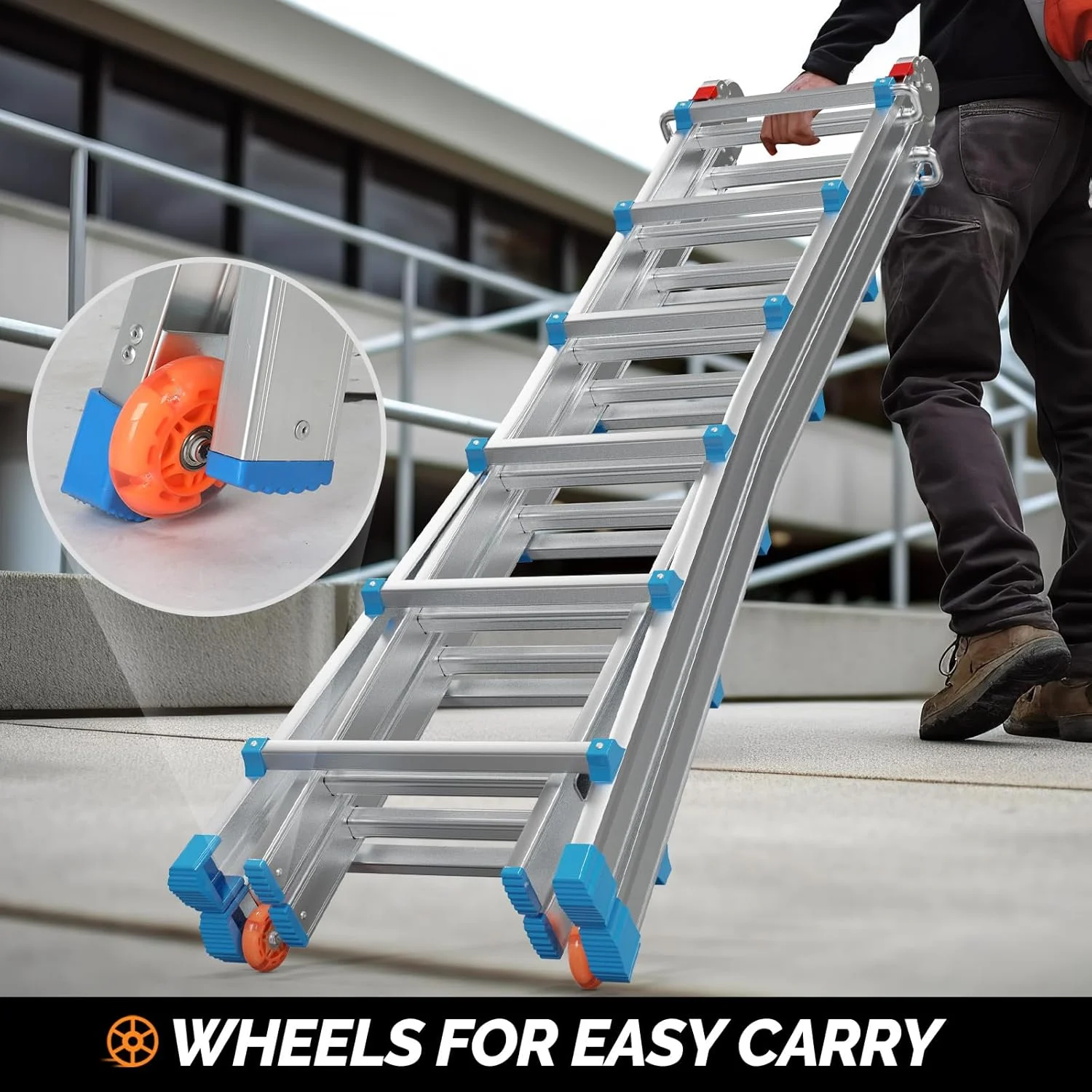 LUISLADDERS Ladder, A Frame 6 Step Ladder Telescoping Ladder, 22 Ft Reach Height Muti Position Folding Ladder Flared Leg & Wheels Design, 330 lbs Capacity Extension Ladder for Household Outdoor Work - Image 2