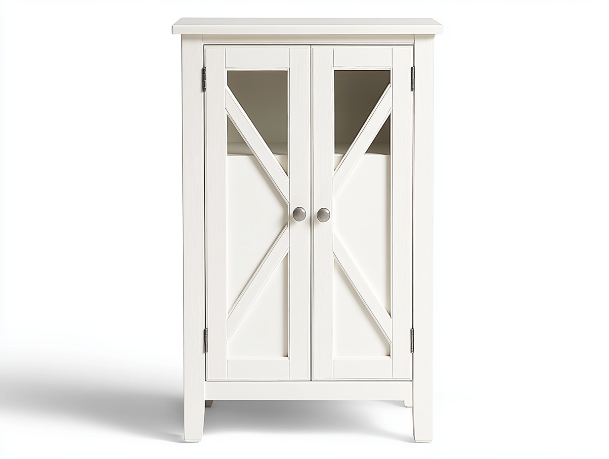 Armario blanco de madera con puertas de cristal para almacenamiento decorativo OM8539240