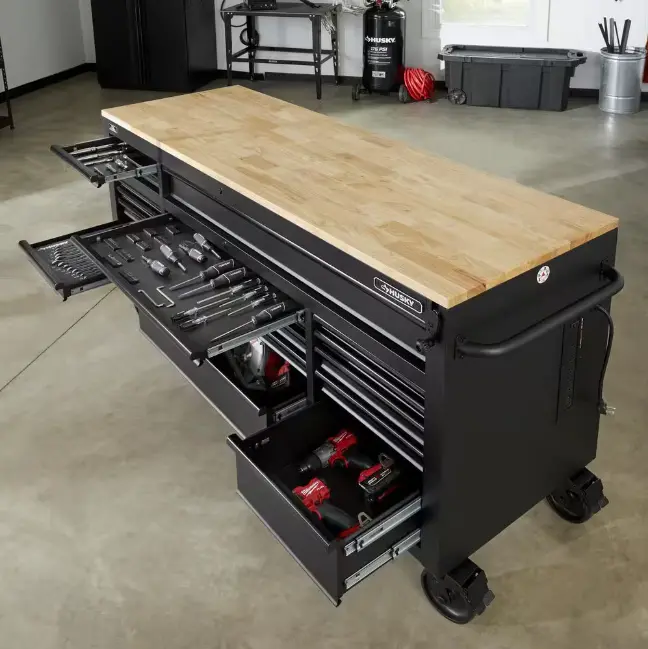 72 Inch Gloss Black Mobile Workbench Tool Chest With Casters And 18 Drawers - Image 5 72 Inch Gloss Black Mobile Workbench Tool Chest With Casters And 18 Drawers - Image 5