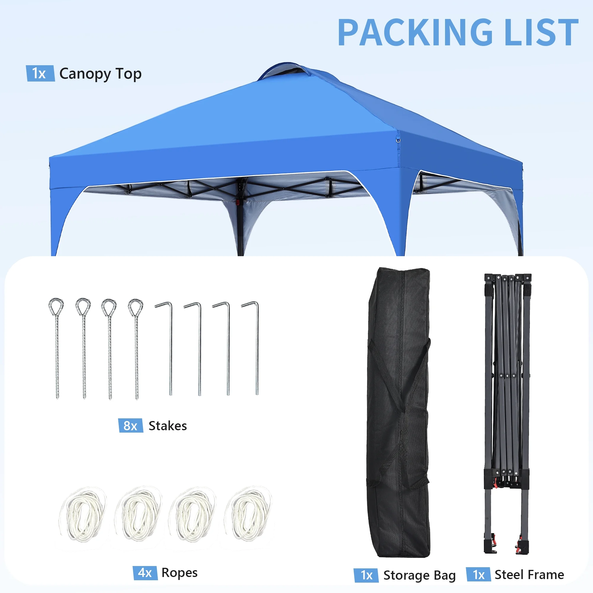 Ainfox 8'x8' Pop Up Canopy Tent, Easy-Setup Gazebo, Outdoor Canopy with 3 Adjustable Heights for Events, Parties, Camping, Blue - Image 10