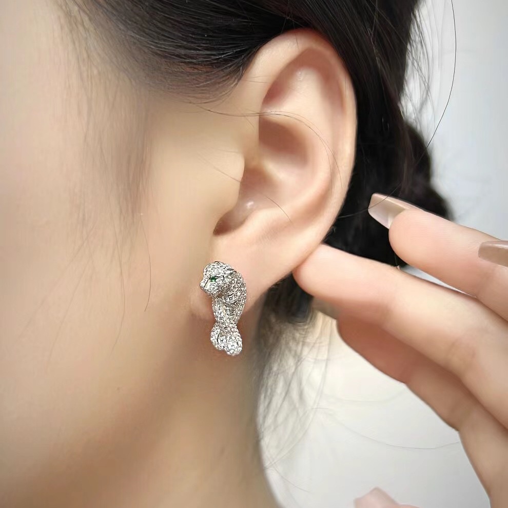 Cartier Full Paved Diamond Leopard Stud Earrings - Original Replica Club