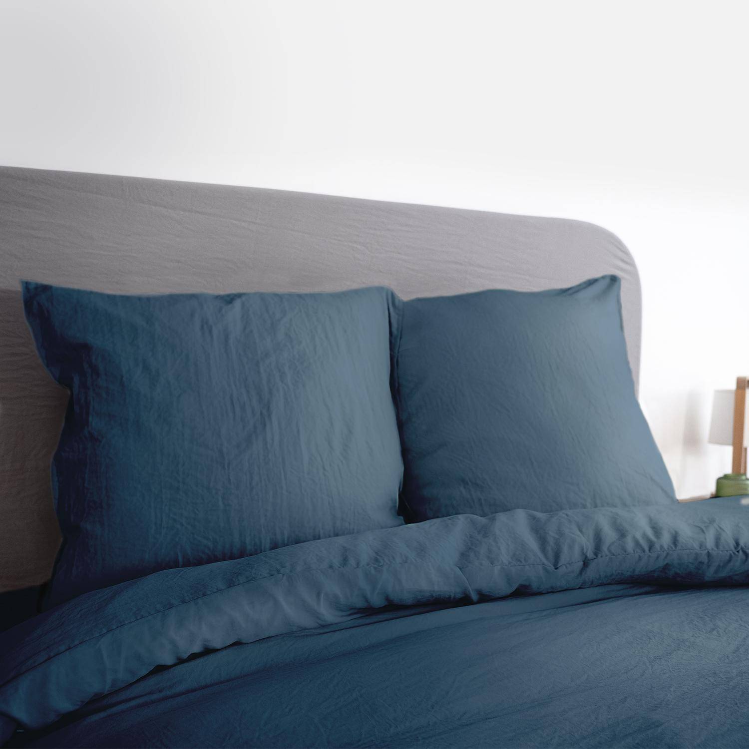 Luna - Ropa de cama de microfibra lavada color azul, 2 plazas