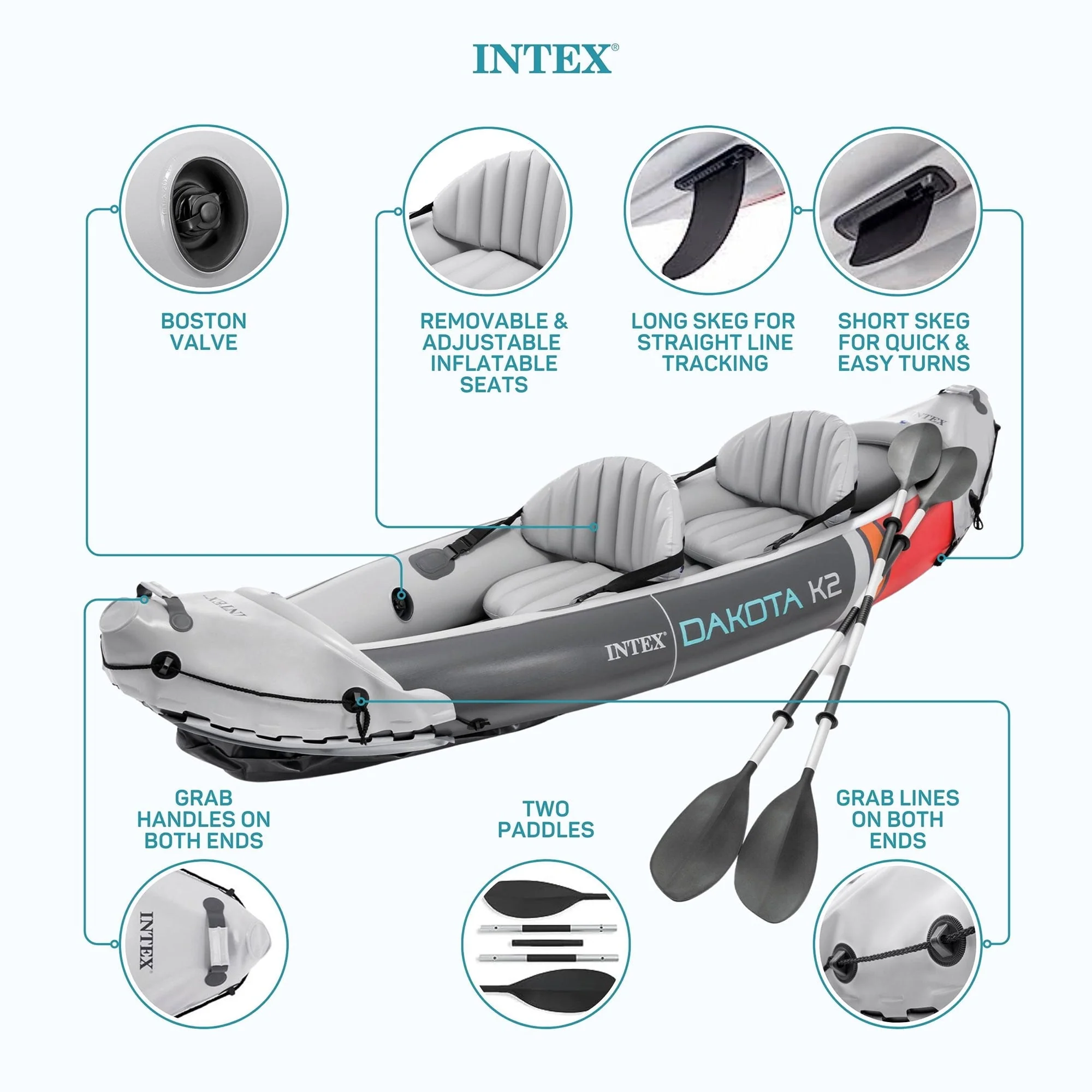Intex Dakota K2 2 Person Inflatable Kayak & Accessory Kit w/Oars & Pump - Image 7