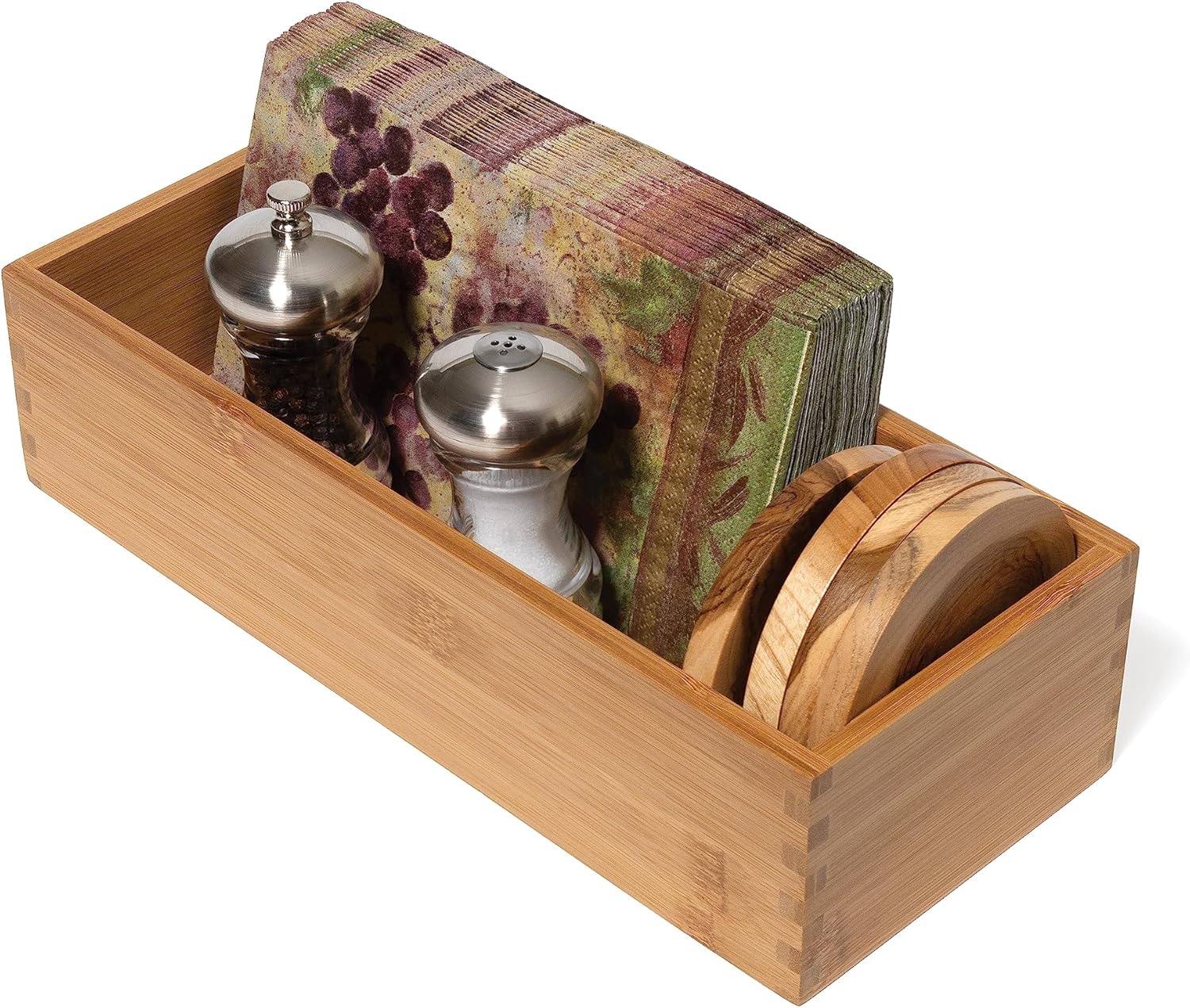 Lipper International Bamboo Utensil Holder Storage Box for Cooking Tools, Makeup, or Office Supplies, 5