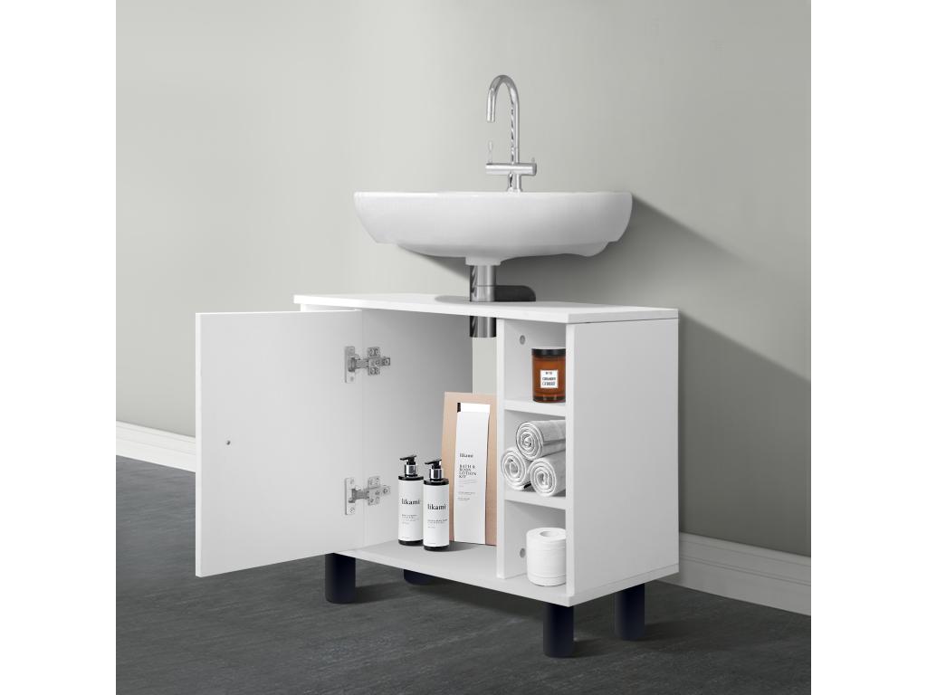 Armario bajo lavabo blanco 1 puerta 6 estantes 60x54x32 cm Cozetiq