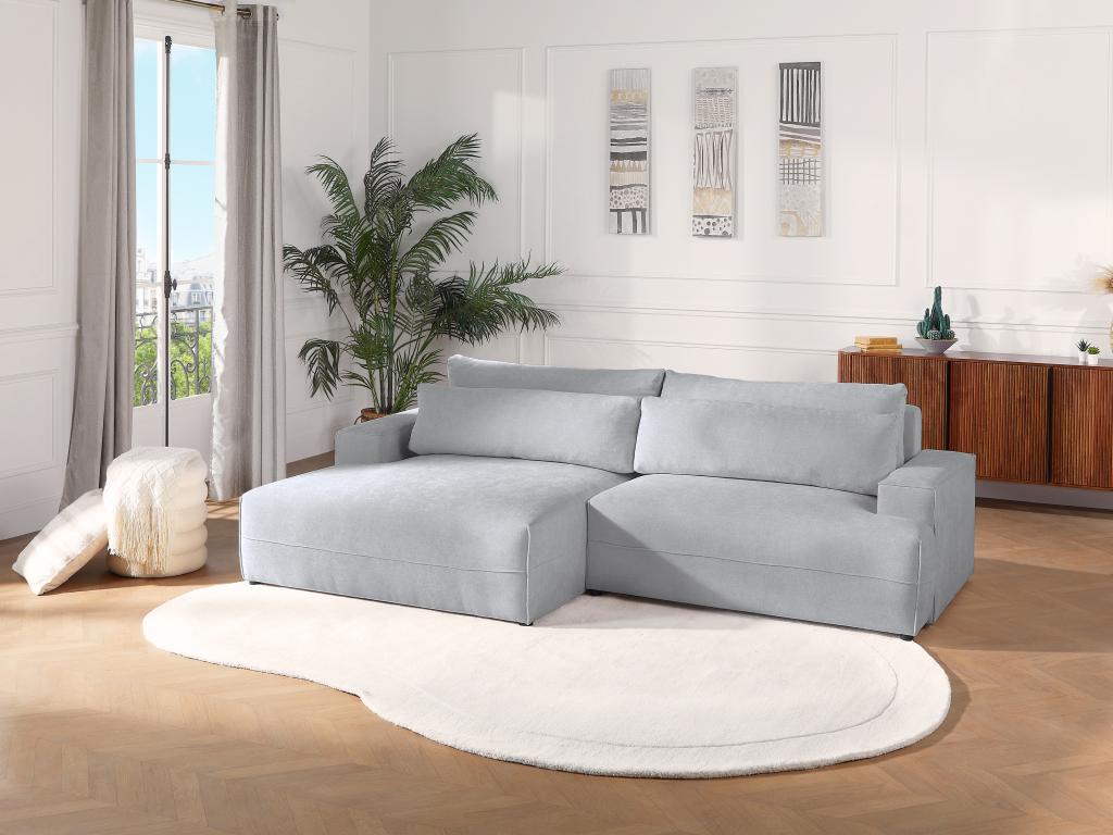 Sofá rinconera izquierdo convertible de tela texturizada gris