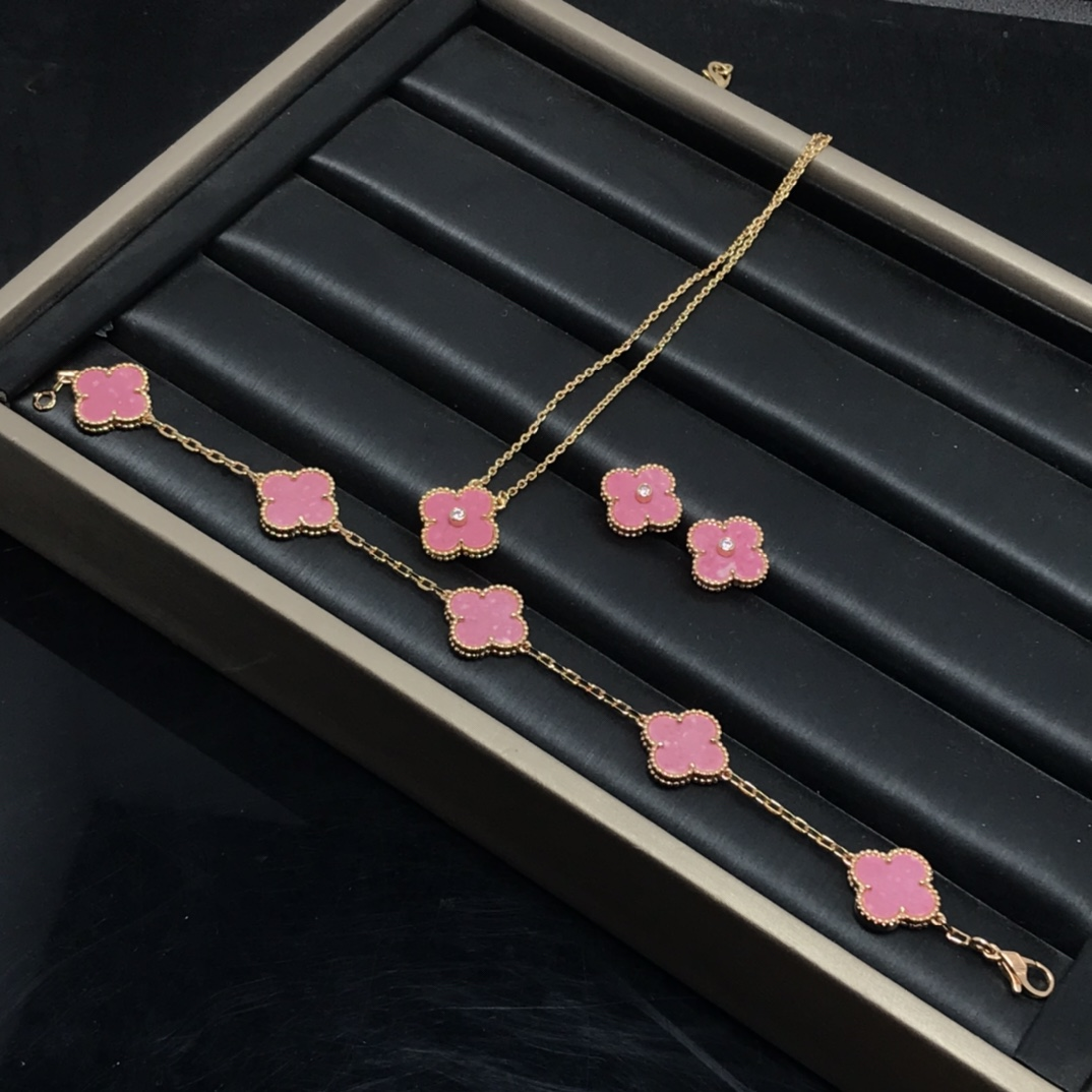 VCA Pink Vintage Alhambra Earrings Bracelet Necklace - Original Replica Club