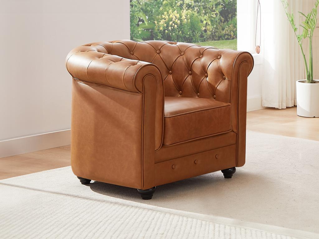 Sillón de piel de vaca color camel CHESTERFIELD