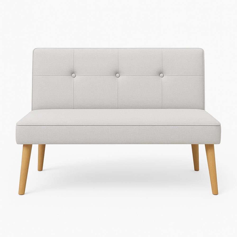 Sofá compacto tapizado salón gris claro 120cm tela madera
