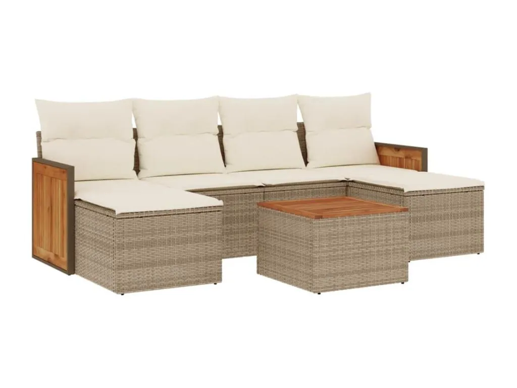 Set sofás de jardín 7 piezas y cojines ratán sintético beige MJXQ66789
