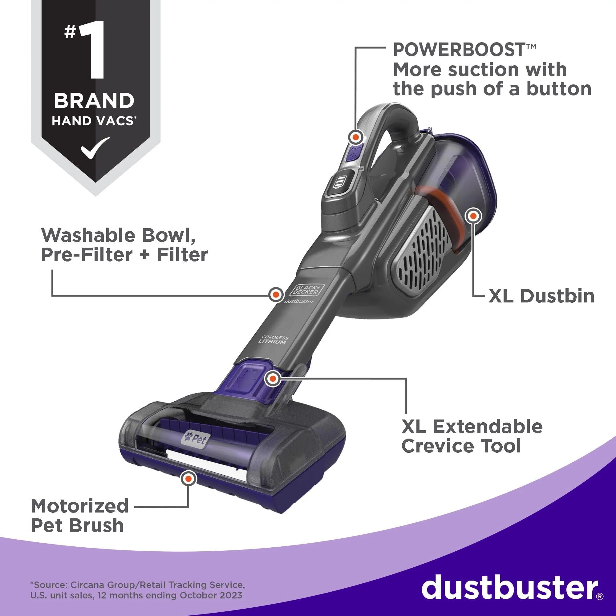 BLACK+DECKER dustbuster furbuster AdvancedClean+ Cordless Pet Handheld Vacuum, Home, Pet and Car Vacuum HHVK515JP07 - Image 3