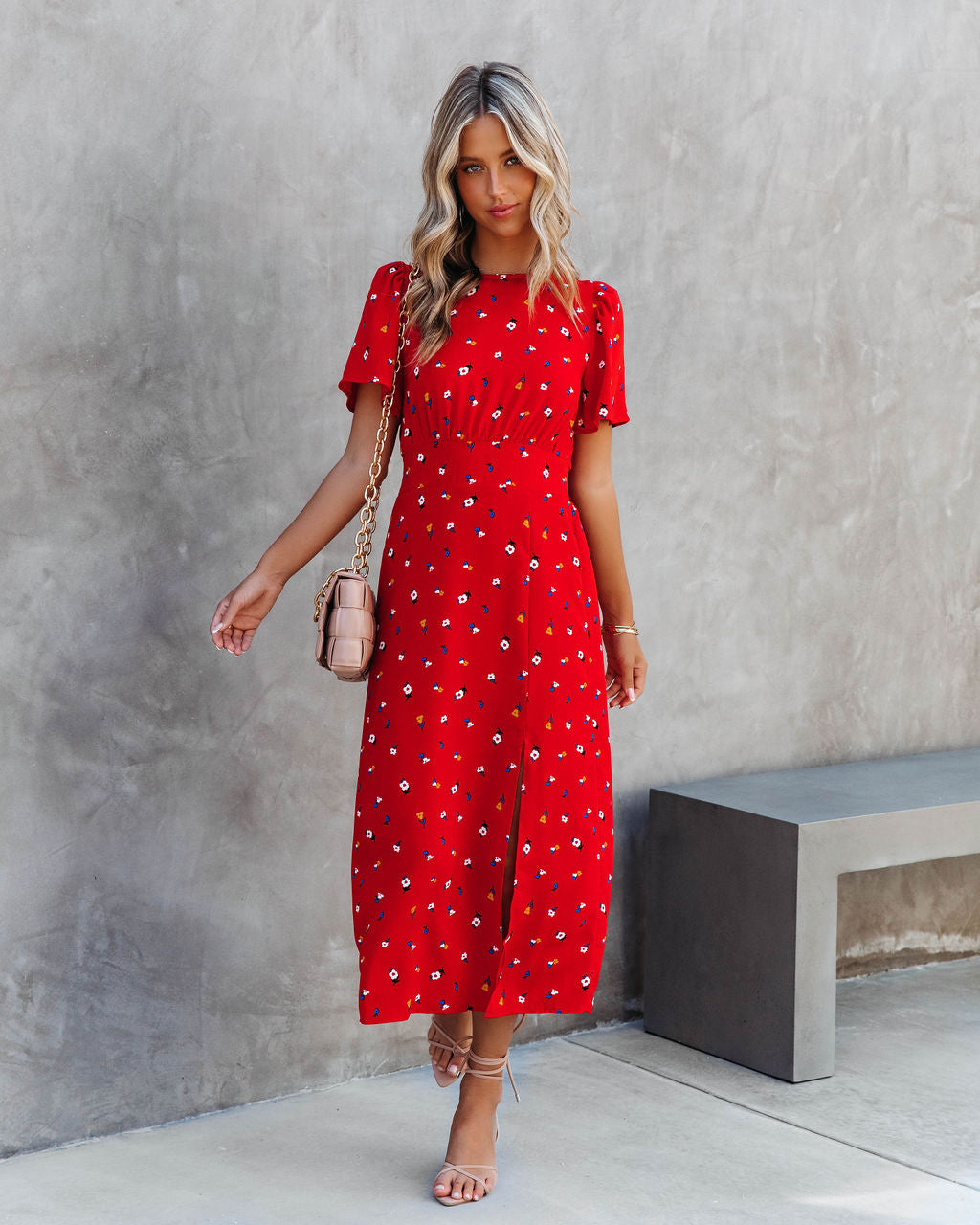 Flower Field Dates Slit Midi Dress - Se7enfashion