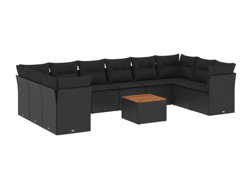 Set de sofás de jardín 11 pzas y cojines ratán sintético negro 83284hsvz