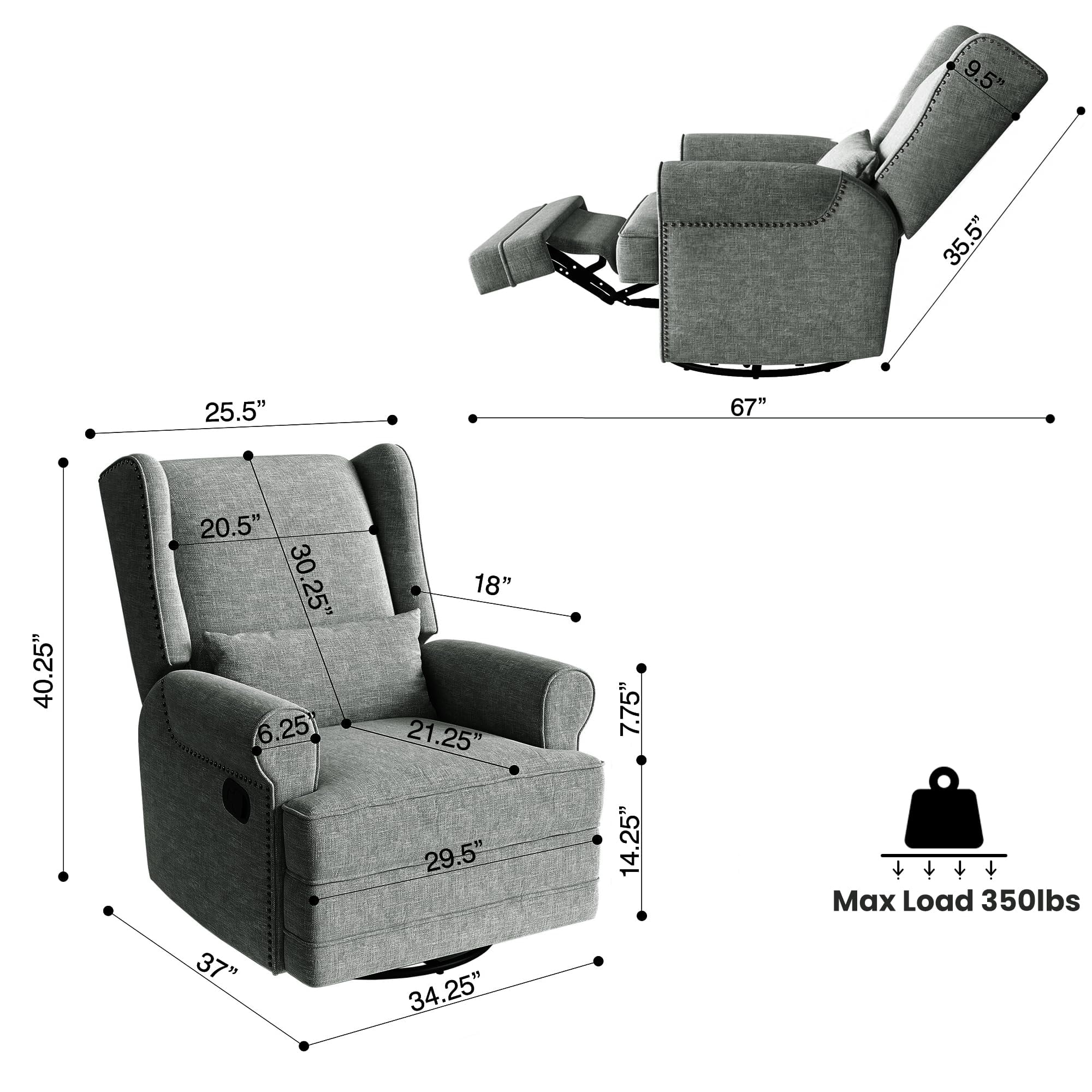 Royalcraft Swivel Nursery Glider Recliner, Comfy Upholstered Glider Chair with Lumbar Pillow and Footrest, Beige - Image 21