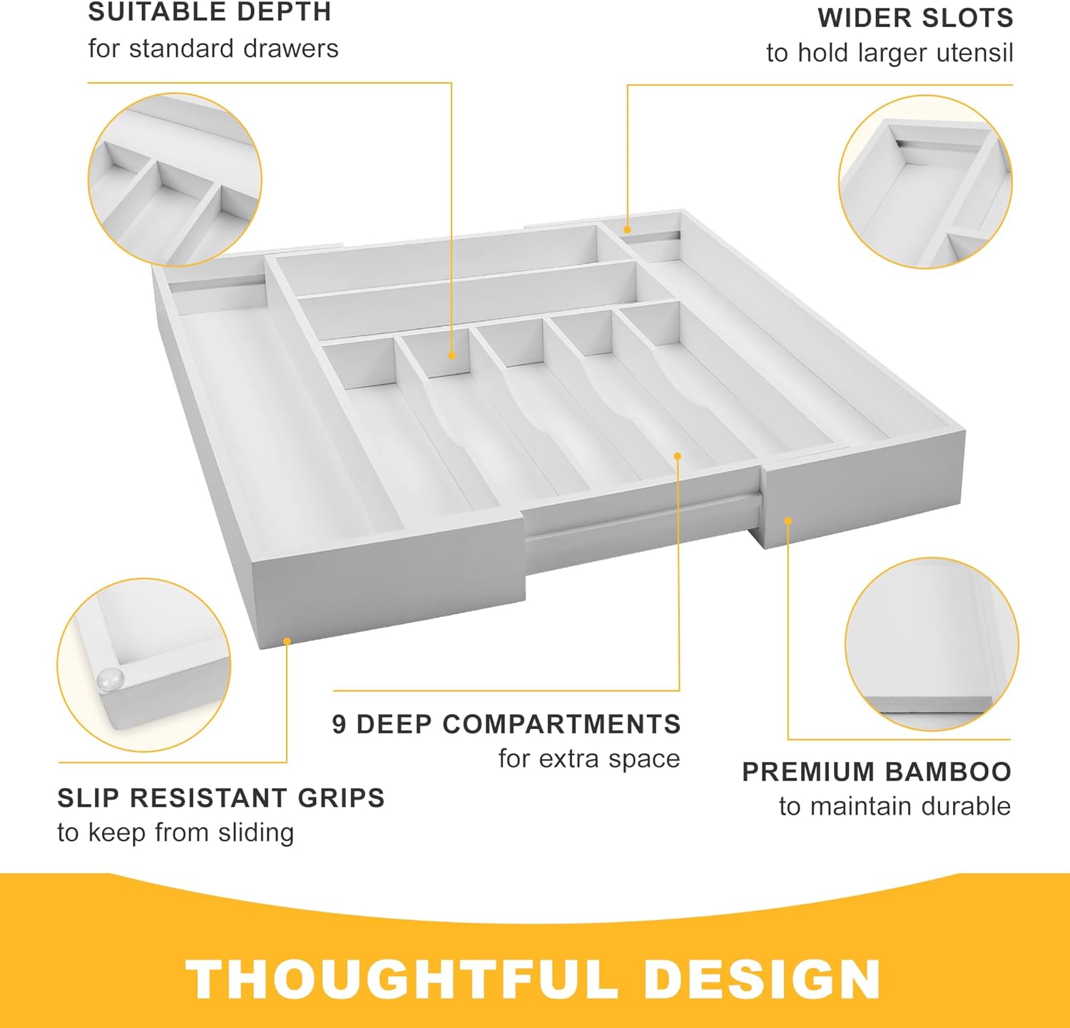 Large Premium Bamboo Silverware Organizer - Expandable Drawer Organizer & Utensil Organizer - 17