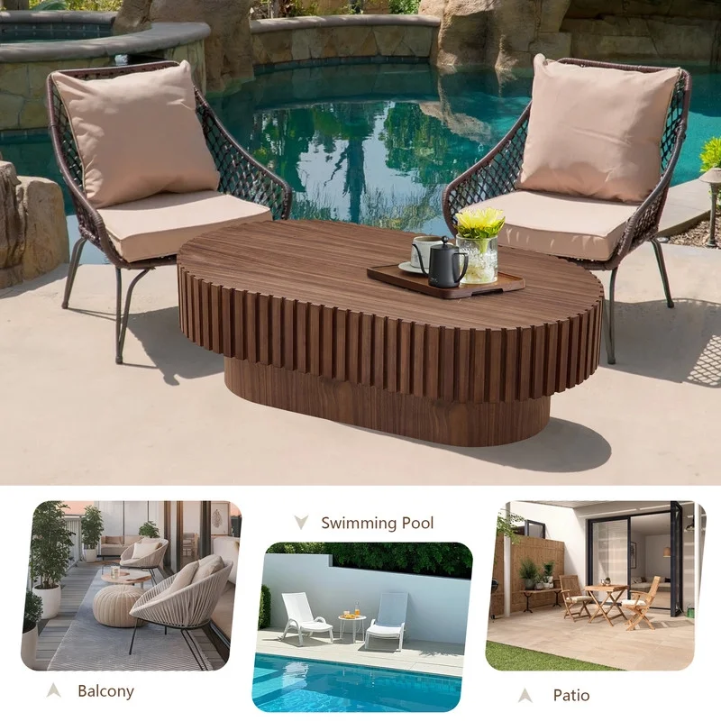 FFH 43.7 inch Oval Coffee Table for Living Room,Handcraft Rustic Corner Coffee Table Nature Wood Relief Sturdy Pedestal for Apartmen,Side Table Centre Table,Nature Wood - Image 10