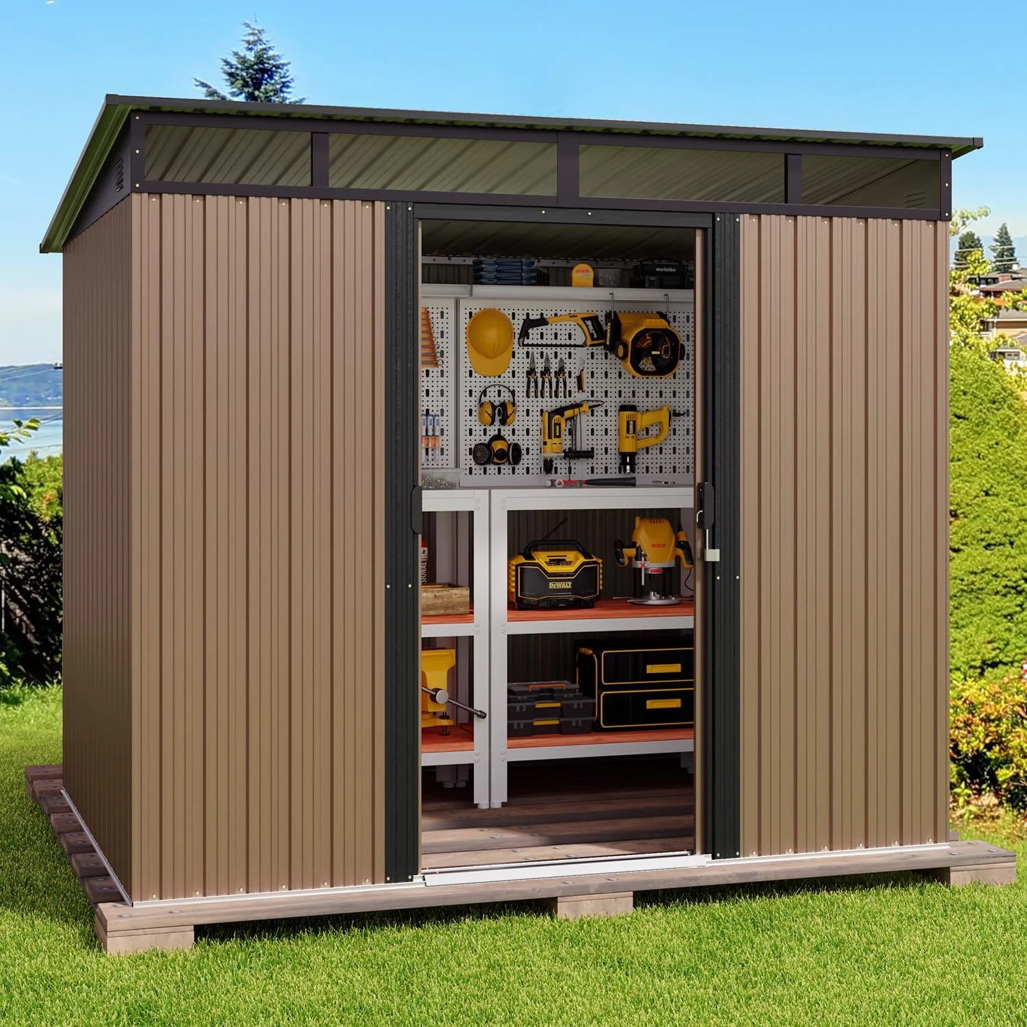 5'x3' Outdoor Storage Shed, Asofer Shed and Outdoor Storage Clearance, Weatherproof Tool Shed, Brown - Image 43