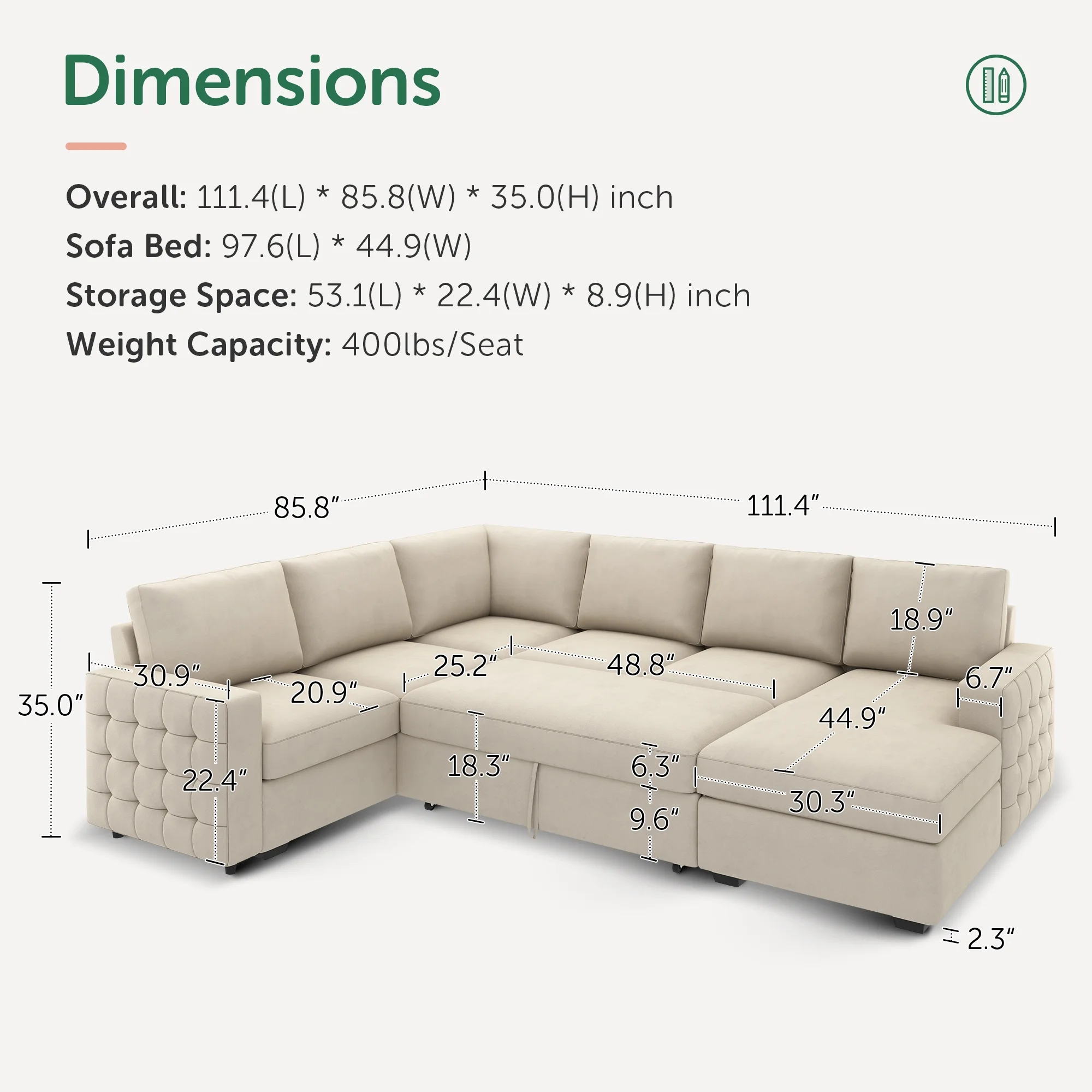HONBAY Modular Sectional Pull-Out Sofa Bed with Storage Velvet U-Shaped Convertible Sleeper Sofa for Living Room, Blue - Image 33