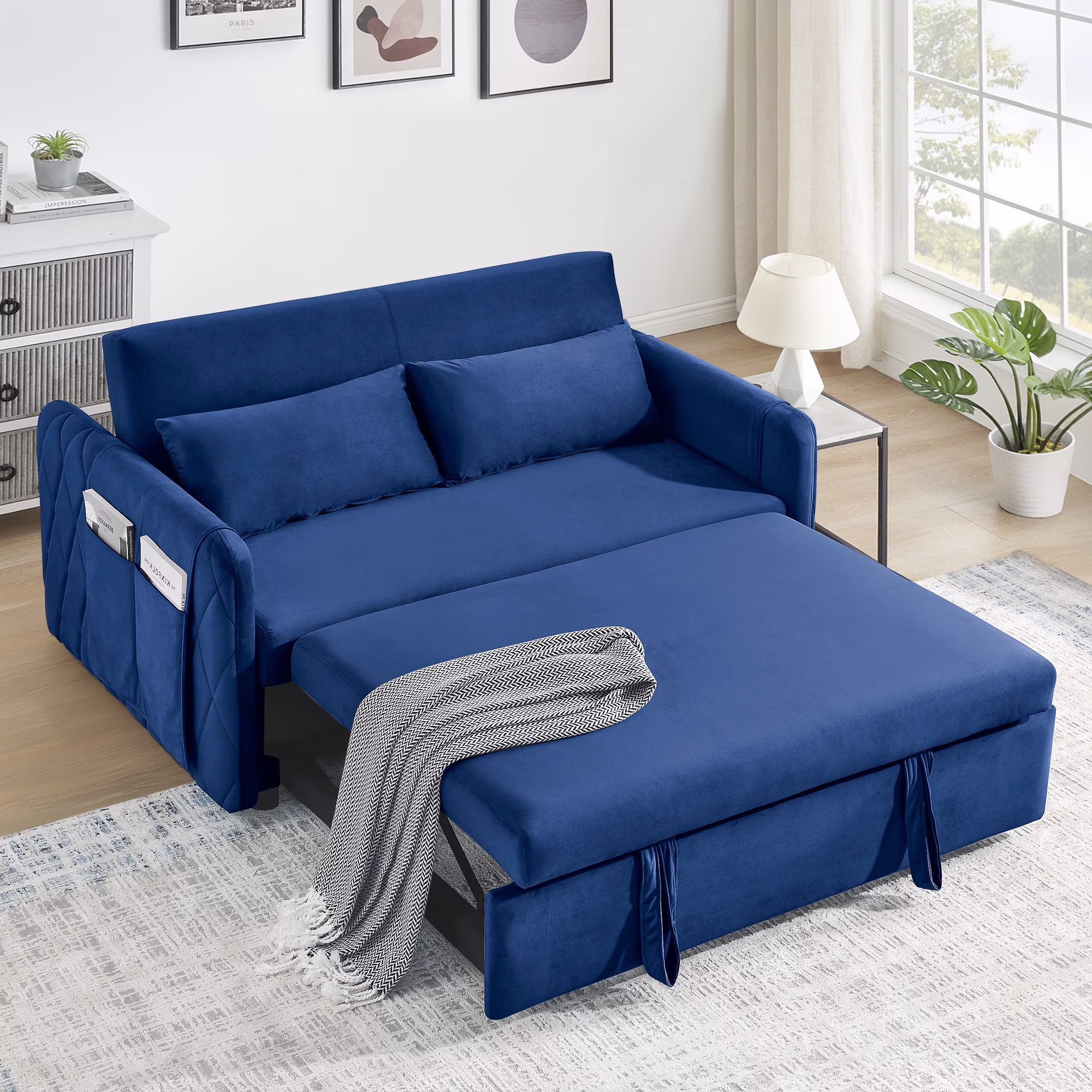 Convertible Sofa Bed,3 in 1 Sleeper Sofa with 2 Pillows and Adjustable Backrest for Living Room Office,Black - Image 7