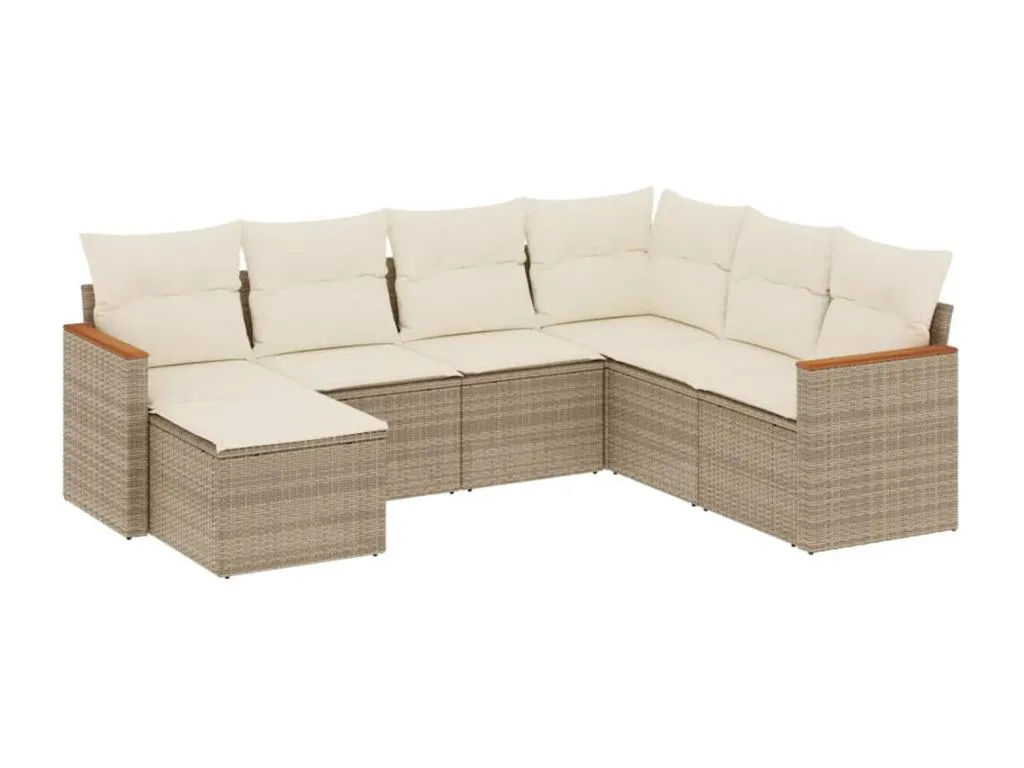 Set sofás de jardín 7 piezas y cojines ratán sintético beige 96851dsse