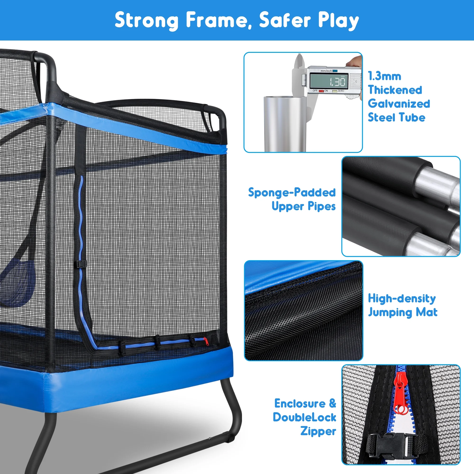 GIKPAL 3-in-1 Kids Trampoline with Swing Set, 6FT Rectangle Toddler Trampoline Indoor/Outdoor for Ages 3-8, Heavy-Duty Jumping Mat for Backyard Play, Blue - Image 3