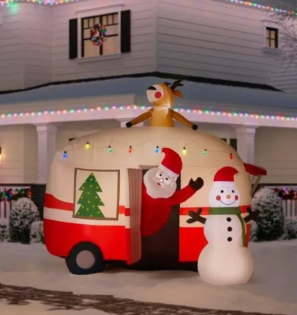 WAYFAIR Christmas-7 Ft Pre Lit Inflatable Jolly Holiday Camper With Santa And Snowman