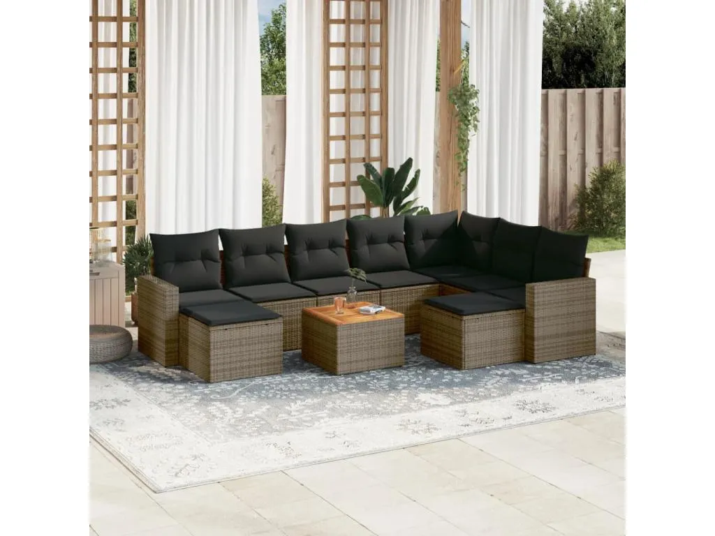 Set de sofás de jardín 9 pzas con cojines ratán sintético beige zkbr41659