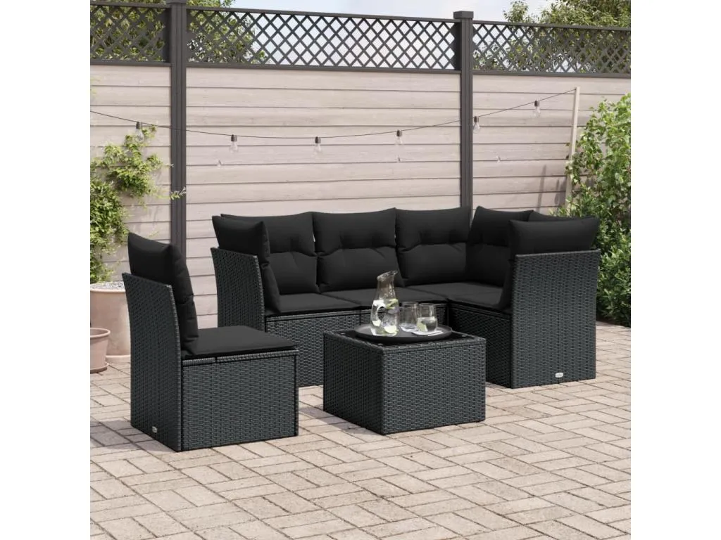 Set de sofás de jardín 6 piezas y cojines ratán sintético negro TVWN64189