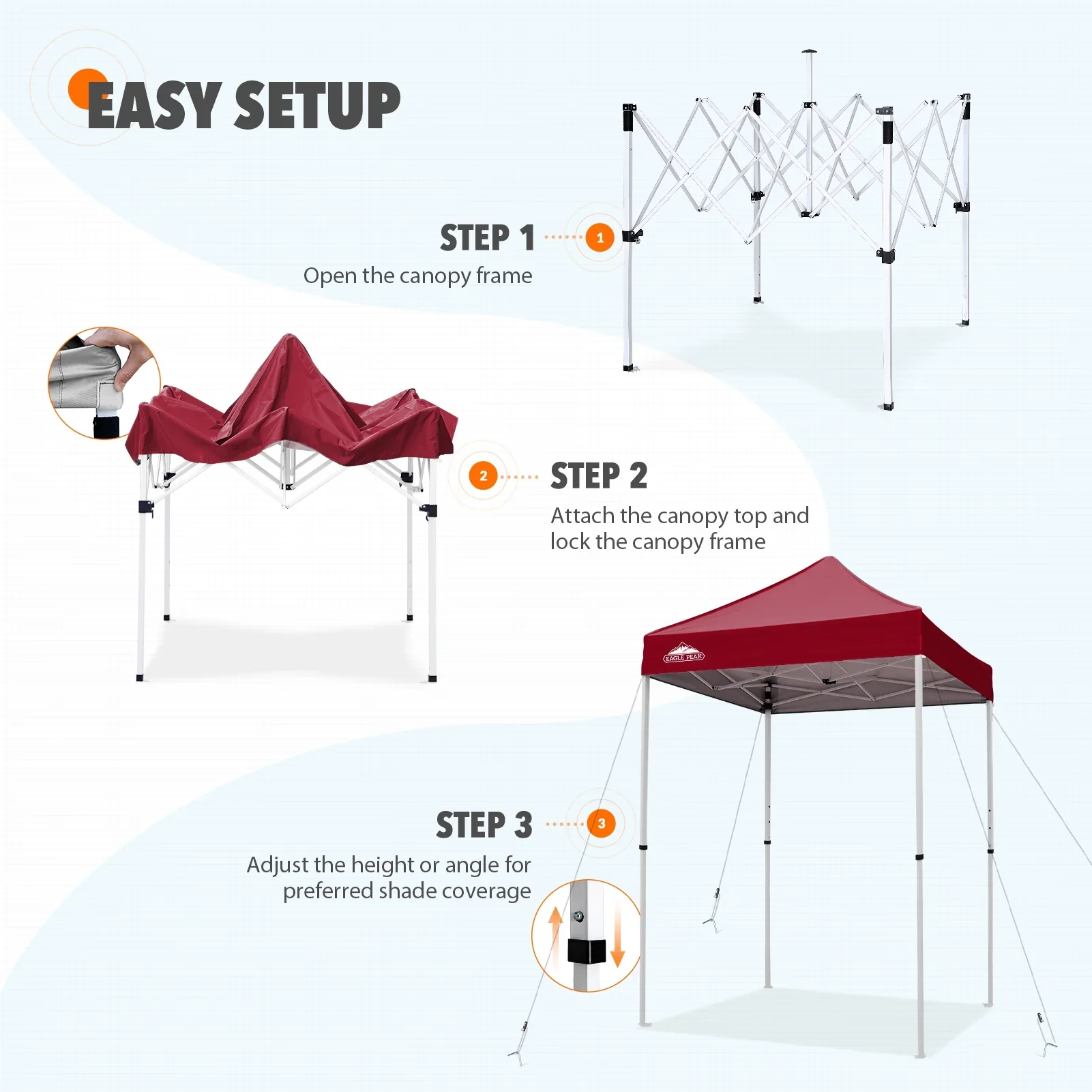 EAGLE PEAK 5x5 Pop up Canopy Tent Instant Outdoor Canopy Easy Set - up Straight Leg Folding Shelter（blue）
