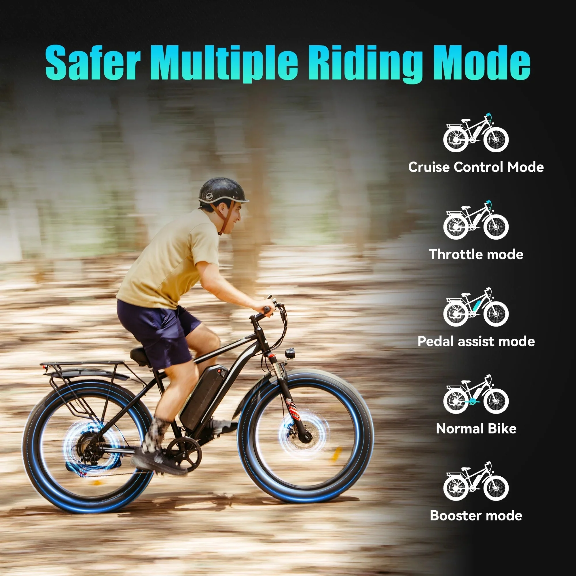 AMYET 26 x 4 Fat Tire Electric Mountain Bike, 48V 15Ah, 7-Speed - EB26 - Image 11 AMYET 26 x 4 Fat Tire Electric Mountain Bike, 48V 15Ah, 7-Speed - EB26 - Image 11